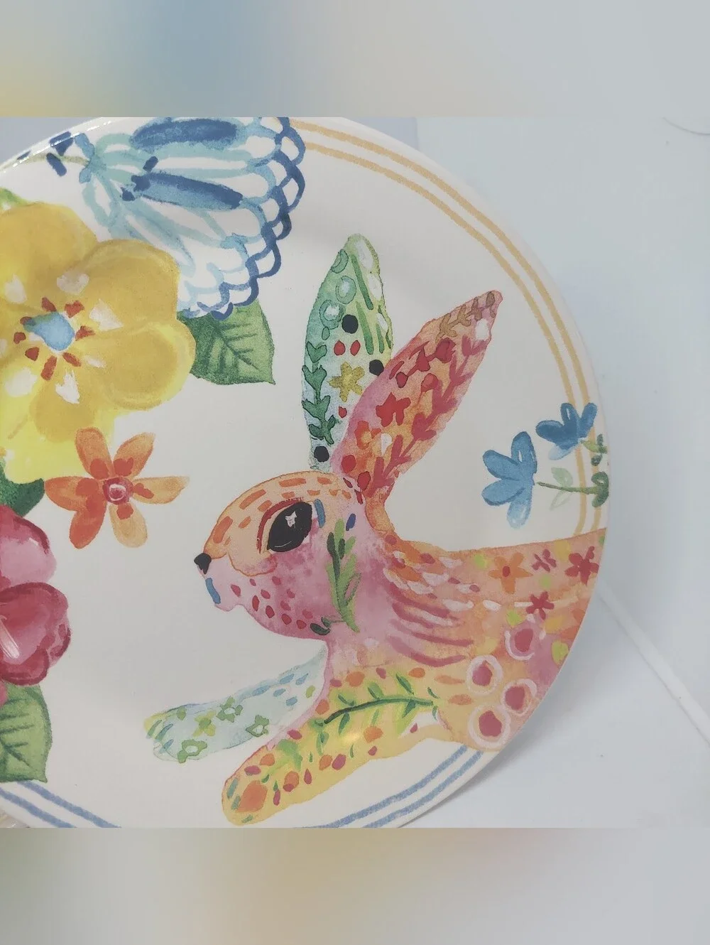 Pier 1 Imports Easter Spring Duck Bunny Floral Colorful Salad Plates 8.75